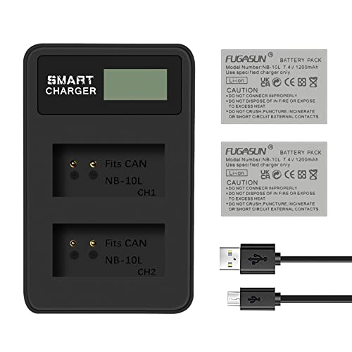 2 Piezas 1200 mAh NB 10L NB10L Batería con Cargador de batería para Canon NB 10L NB10L NB10L SX40HS SX50HS SX60HS SX40 SX50 SX60 HS Cámara (2 pcs Battery with Charger)