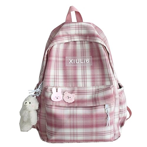 Mochila escolar linda de estilo universitario con diseño a cuadros