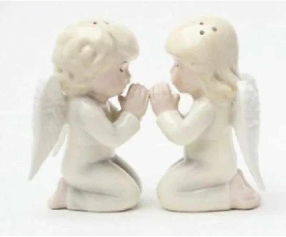 Set of 1 Nostalgic Praying Boy and Girl Angels Magnetic Ceramic Salt Pepper Shakers