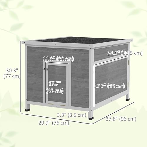 Image of PawHut Duck Coop, Wooden Chicken House Rabbit Hutch with Openable Roof, Removable Floor, Double Doors, Ramp, Duck House for 3-6 Chickens, Geese, 30 inch x 38 inch x 30 inch