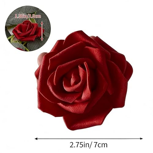 Image of 100Pcs Real Looking Burgundy Artificial Rose Flower Heads, Foam Fake Roses for DIY Wedding Decorations Baby Shower Centerpieces Home Party Valentine's Day Mother's Day Decor