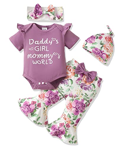 Image of SODLON Newborn Baby Girl Clothes Outfits Infant Clothing Ruffle Romper Top Floral Pants Outfit Sets for Baby Girls 0-18M