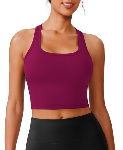 Image of PINSPARK Sports Bra Longline Racerback Tank Tops for Women Padded Workout Yoga Top