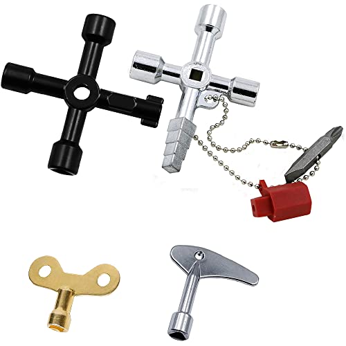 4 Stück Multifunktionaler Wasser Stromschlüssel, 4 Wege Schlüssel, Box Schlüssel, Heizkörper Entlüftungsschlüssel, Dreiecksschlüssel Wasserschlüssel, Multifunktionale Utilities Schlüssel Cover