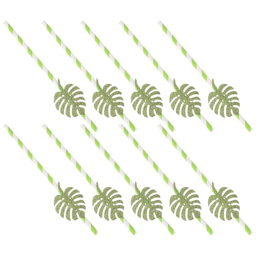 10 pitillos de papel con brillo y hoja Monstera tropical