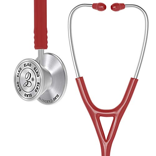 Image of ELKO EL-060 CARDIO III SS Stainless Steel Acoustic Stethoscope | Two-Way PVC Tubing | Double Sided Chestpiece For Adult & Pediatric Patient | Doctors & Medical Students (Red)