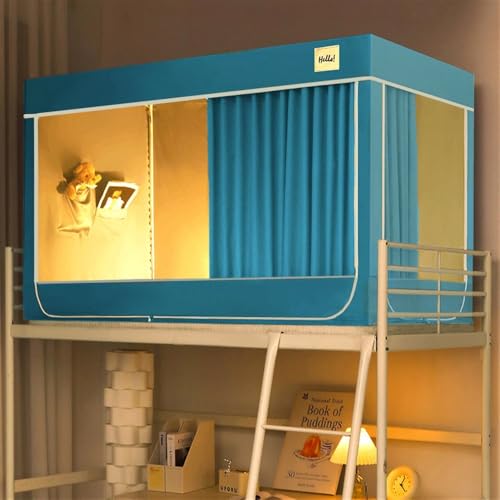 ベッドテント セミダブル 睡眠 テント 遮光 二段ベッド ベッドテント セミダブル 秘密基地 ベッド 2段ベッド テント 大人 頑丈 70%遮光、3ドア付き プライベートスペーステント(Light Blue,75"x35"x43")