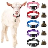 5 Pack Reflective Goat Collars with Bells, Adjustable Nylon Collar Set and Horse Sheep Grazing Copper Bells Pet Anti-Lost Loud Bronze Bell for Small Farm Animal Goat Sheep Cow Accessories