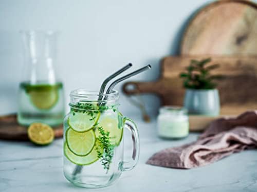 Metal Straw Stainless Steel Straws Drinking Reusable Straws 4 Set with 8.5" Ultra Long Stainless Steel Colour-Cleaning Brush (2 Straight|2 Bent|1 Brush)