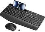 Wireless Keyboard and Mouse Combo - Ergonomic Full-Size Keyboard with Wrist Rest, Phone Holder, Quiet Typing, Power-Saving Sleep Mode, 2.4GHz USB Cordless Mouse for Windows Mac Laptop PC (Black)
