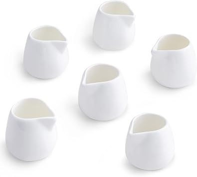3 oz Ceramic Cream Jugs, Mini Creamer Pitcher, White Porcelain Classic Creamers for Coffee, Tea, Milk, Jam, Sauces, 6 Pack