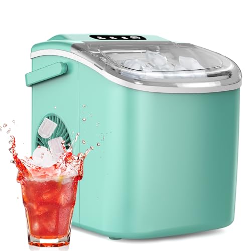 Image of Ice Maker Countertop, Efficient Easy Carry Ice Machine, Self-Cleaning Ice Maker with Ice Scoop & Basket, 9pcs / 8mins 26.6Lbs Per Day for Home /Office /Kitchen,Green