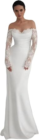 Simple Mermaid Wedding Dresses for Bride 2026 Boho Beach Satin Bridal Gown for Wedding with Sleeves Train