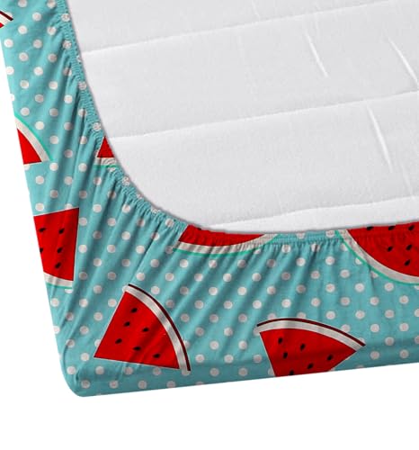 Image of DECORUM Glace Cotton Fitted 1 Bedsheet King Size (72 inchx78 inch) | All Around Elastic | Cotton Feel | 2 Pillow Covers (17 inchx27 inch) | Fits Up to 8 inch Mattress | 200-220 TC | Printed Double Bed Sheet Set