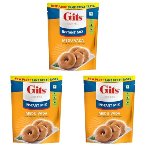 Image of Gits Medu Vada Breakfast Mix, Makes 18 per Pack, Pure Veg, South Indian Breakfast Mix, 200g (Pack of 3)