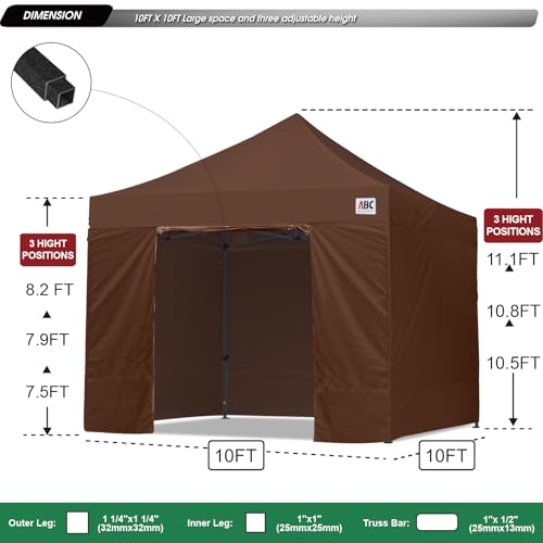 Image of ABCCANOPY Heavy Duty Easy Pop up Canopy Tent with Sidewalls 10x10, Brown