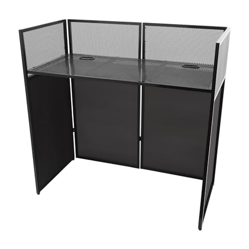 DYNAMI Portable DJ Facade Booth with Carrying Bag,Foldable DJ Table Station with White & Black Scrim, Aluminum Alloy Frame Folding DJ Booth DJ Event Facade Standing DJ Table (48