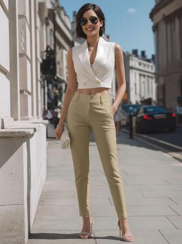 Image of Hybrid & Company Women's Work Chino Pants | Super comfy stretch fabric, flat front design, tailored fit, suitable for office, work, casual wear, and everyday comfort