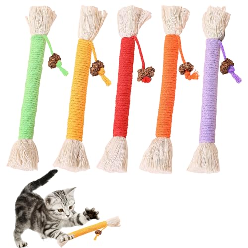 TKWINKT 5 PCS Cat Chew Toy, 5.9in Catnip Toys for Cats, Teeth Cleaning Cat Toys for Indoor Kittens