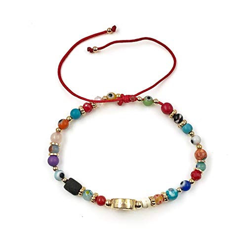 St Benedict Genuine Azabache Jet Stone and Colorful Evil Eye Beads Red String Bracelet for Women4