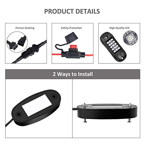 USTELLAR RGB LED Rock Lights 4 Pods APP Remote Timing Music Sync Color Changing Neon Lighting Kit Waterproof Exterior Underglow Light for Jeep Under Car Truck ATV RZR UTV SUV Off Road AUTO Motorcycle - Thumbnail 5
