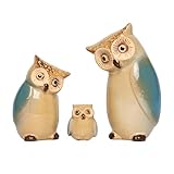 3pcs Ceramic Owl Statue, Owl Family Porcelain Figurine, Garden Animals Ornaments, Figurine Crafts...