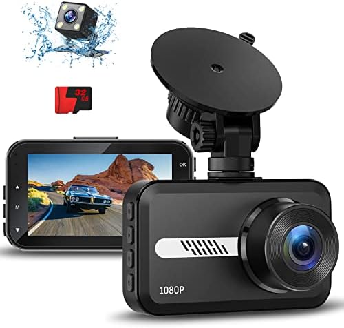 GMAIPOP Dash Cam Front and Rear, 1080P Dash Camera for Cars with SD Card, Dual Dashcams 3" IPS Screen, Dashboard Camera Recorder 170° Wide Angle,Accident Lock,Night Version,Motion Detection