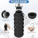 Rotayi Collapsible Water Bottle, 16oz Portable Reusable Silicone Water Bottle, BPA-Free Leak-Proof Foldable Design with Carabiner, Lightweight Durable for Gym, Travel, Camping, Hiking, Sports-Black