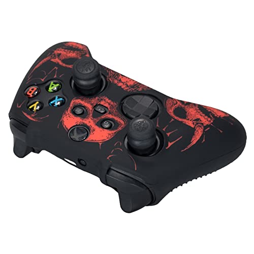Image of YoRHa Laser Carving Silicone Skin for Xbox Series X /S Controller x 1(Skulls Red) with Exclusive Thumb Grips x 8