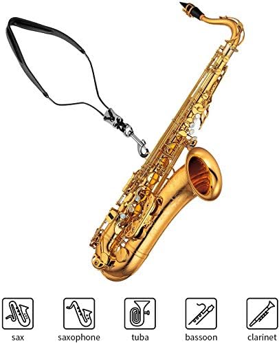 BestSounds Premium Saxophone Strap Genuine Leather Sax Neck Strap with Soft Thick Pad for Soprano Tenor Alto Sax and Clarinets Oboes (Black)