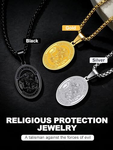 Image of U7 Saint Michael Necklace for Men,Stainless Steel /18K Gold Plated St Michael Archangel /Saint Benedict /Saint Christopher Pendant Amulet Necklace for Men Women