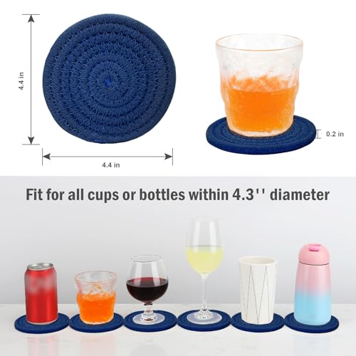 ABenkle 8 Pcs Drink Coasters with Holder, Cotton Woven Absorbent Coasters for Drinks, Minimalist Home Decor Coaster Set for Wooden Tabletop Protection Table, 4.3 inches - Thumbnail 2