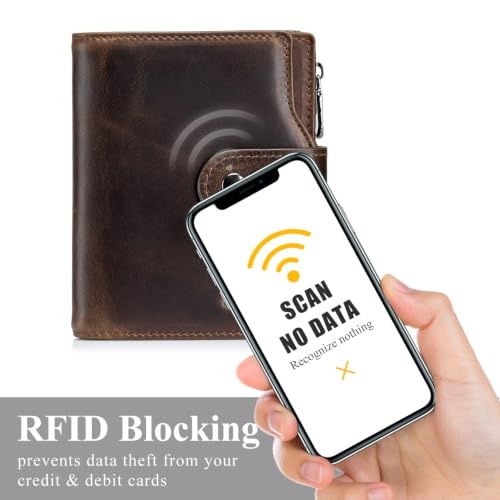 Image of Large Capacity Wallets for Men RFID Blocking Men Wallet Leather with Coin Pocket, 17 Card Slots, Flap ID Window, Coffee