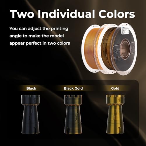 Image of AMOLEN Silk PLA 3D Printer Filament, Dual Color Black Gold PLA 1.75mm, Shiny Color Change Filament 3D Printing PLA Filament for Most FDM 3D Printer, 1kg Spool(2.2lbs)