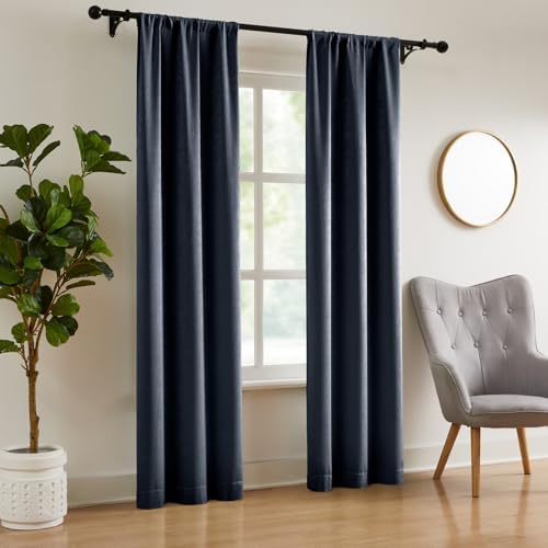 WRENSONGE Blackout Curtains for Bedroom, Navy Blue Blackout Curtains 84 Inch Long for Living Room Windows Kitchen Room, Easy Rod Pocket Curtain Modern Room Darkening Curtains 4 Panels Set