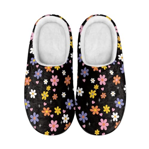 Jeiento Women's Indoor Bedroom Slipper Daisy Floral Soft Non Slip Closed Toe House Slippers