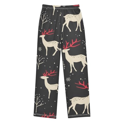 ZZXXB Xmas Deer Snow Boys Long Pants Soft Trousers Elastic Waist Kids Lounge Bottoms with Pockets S-XL