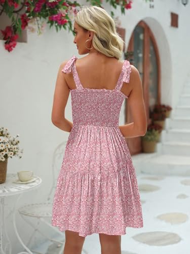 Image of Womens Summer Casual Dresses Spaghetti Strap Smocked Mini Dress