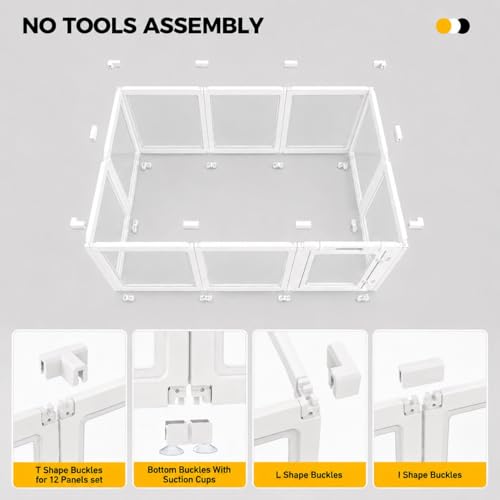 Image of Extension Kit 1 Gate + 1 Panel, T-Buckles for Compartment, Expandable Clear Dog Play Pen Acrylic Dog Playpen Indoor, for Puppy Cat Bunny Small & Medium Dogs (24 inch, 2 Panels)