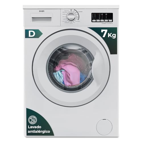 Svan Lavadora 7Kg Carga Frontal Blanco SL7000DTD. 2100W, 1000rpm, 15 Programas, Función Stop&Go, Clase de Eficiencia Energética D