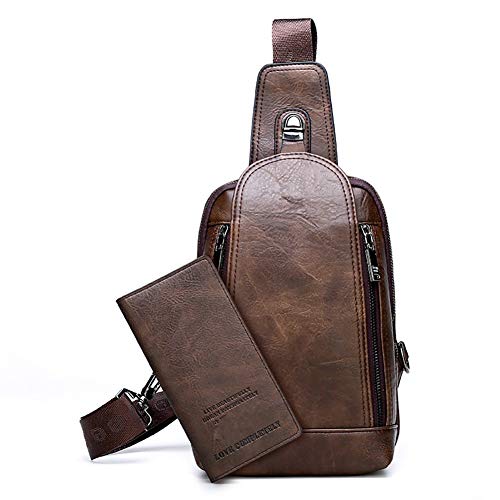 Mochila transversal masculina para homens jovens, Clássico, Marrom, One_Size