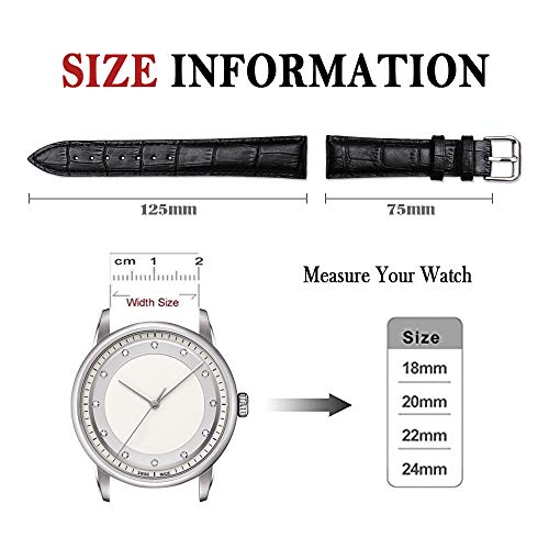 Narako Alligator Style Genuine Leather Watch Bands Genuine Calf Leather Replacement Watch Strap With Stainless Metal Buckle Clasp 12Mm 14Mm 16Mm 18Mm 20Mm 22Mm 24Mm For Men And Women (24Mm, Black) #TOP1