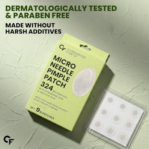 Carbamide Forte Microneedle Pimple Patches | 324 Microneedles | Pimple Patches for Face Salicylic Acid & Hyaluronic Acid | Invisible Waterproof Acne Patches for All Skin Types - 9 Patches - Image 3