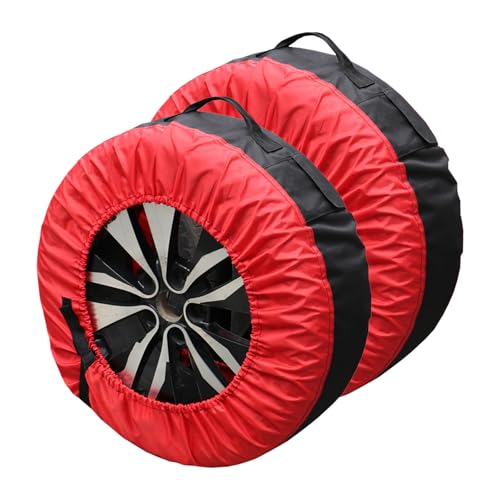 2 Fundas para Rueda De Repuesto De Coche, Universal Protector De Rueda Oxford Impermeable y a Prueba De Polvo con Bolsa De Almacenamiento con Pegatinas Reforzadas, Tamaño Ajustable (Rojo)