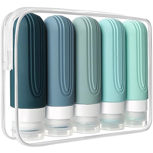 Image of Travel Bottles for Toiletries, 5 Pack TSA Approved Travel Size Containers, 3oz Leak Proof Refillable Travel Accessories for Shampoo Conditioner, BPA Free Travel Bottles with Toiletry Bag