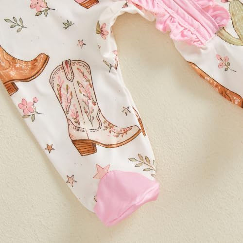 Ysfanwuxi Newborn Baby Girl Western Clothes Cowgirl Boots Footie Romper (Pink-B, 3-6 Months) — view 5