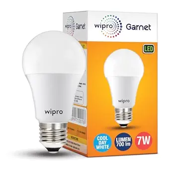 wipro Garnet 7W LED Bulb for Home & Office |Cool Day White (6500K) | E27 Base|220 degree Light coverage |4Kv Surge Protection |400V High Voltage Protection |Energy Efficient | Pack of 1