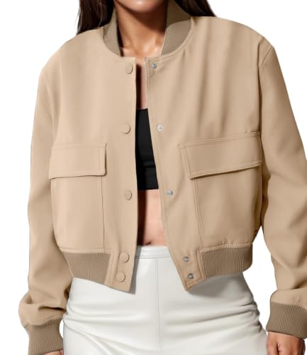 Modegal Women's Spring Varsity Bomber Jackets Long Sleeve Cropped Button