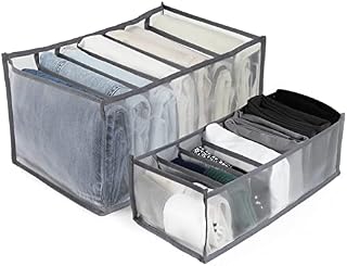Simpeak 2 Set Drawer Organiser Divider, Clothes Pants Underwear Drawer Organiser, Foldable Wardrobe Storage Organiser, 7 Compartments Mesh Storage Drawer for Bra, Baby Clothes, Ties, Socks, Jeans