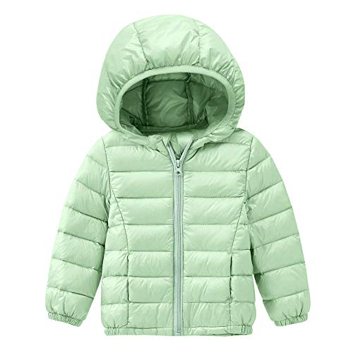 Baby Candy Colour Lightweight Down Jacket Boys Girls Winter Puffer Coat Windproof Solid Hoodie Down Jacket 5-6X Light Green #TOP8